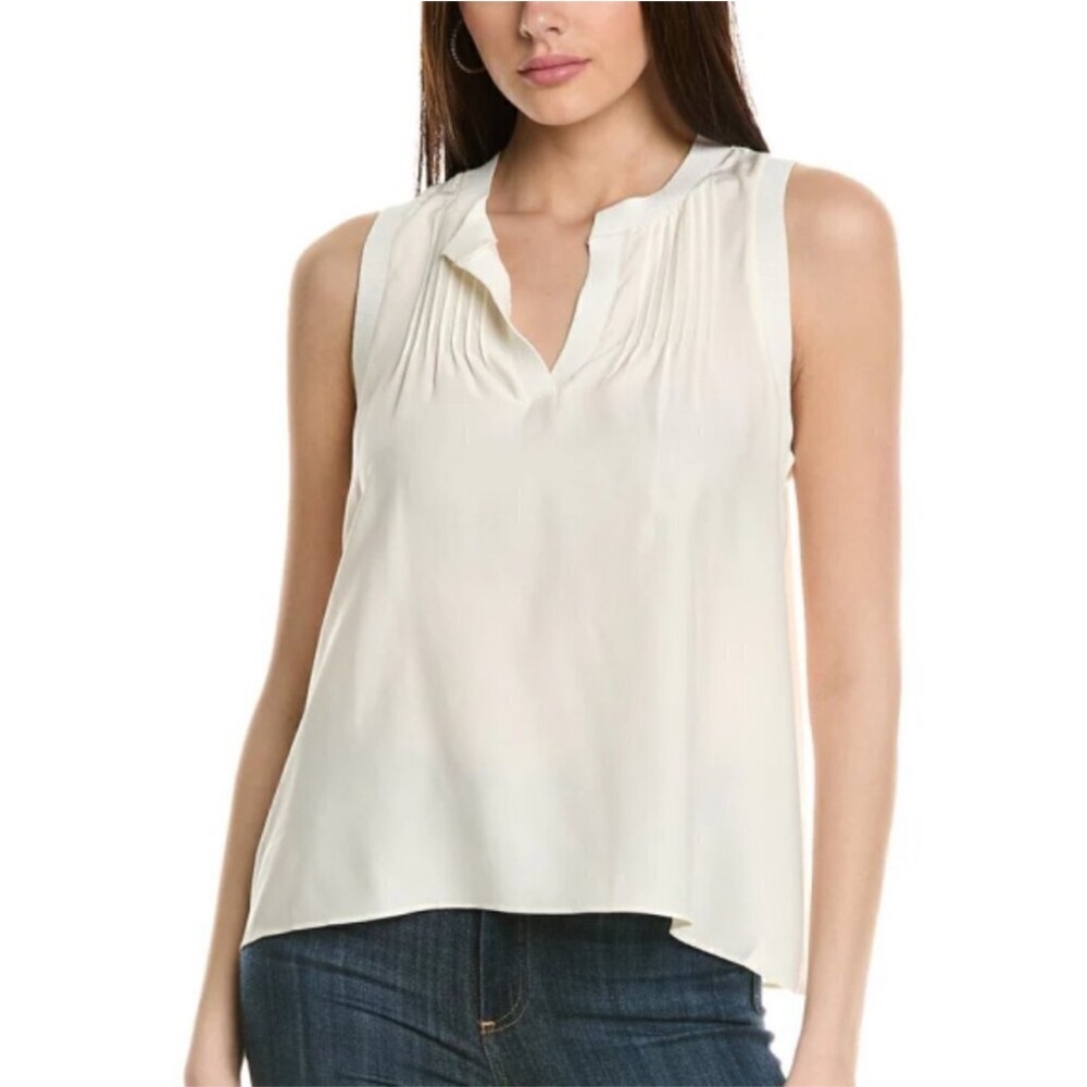 $295 Cinq A Sept Women's Ivory Silk Lannah Sleeveless Tank Top Size large
